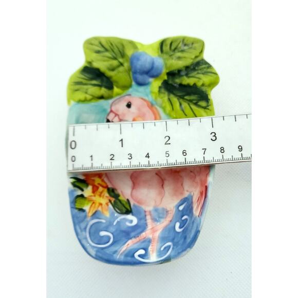 DISHES-HAUSENWARE-Trinket-Serving-Flamingo-Pink-Tropical-Embossed-SET OF 2 - Picture 14 of 15
